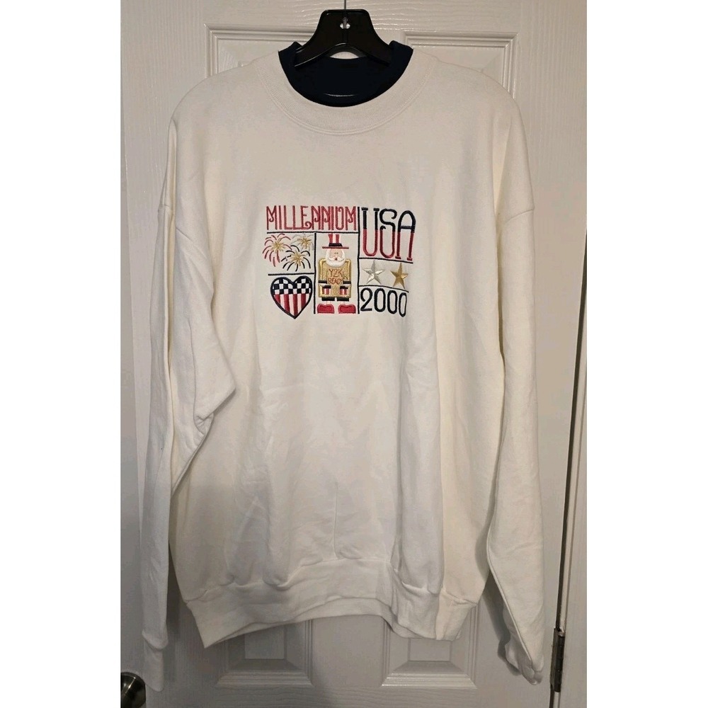 Vintage M&C Sportswear Millennium USA 2000 Y2K Ready Sweatshirt Mens XL White
